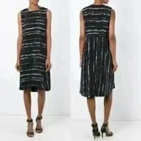 Vince Silk Shadow Stripe Sleeveless Shift Midi Dress Size 2 - Picture 2 of 5